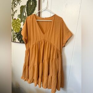 Entro V-Neck Tiered Orange Rust Dress